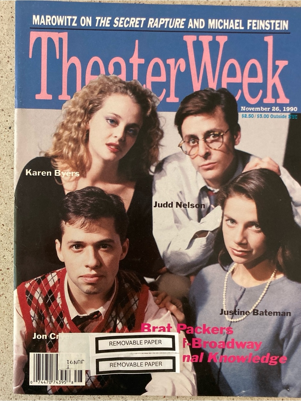 Justine Bateman Jon Cryer Theater Week Magazine November 26 1990 - Address Label
